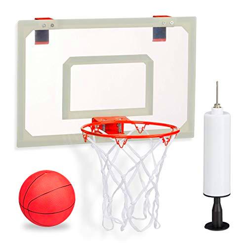 Relaxdays Canasta Baloncesto para Habitación, Mini Basketball con Pelota e Inflador