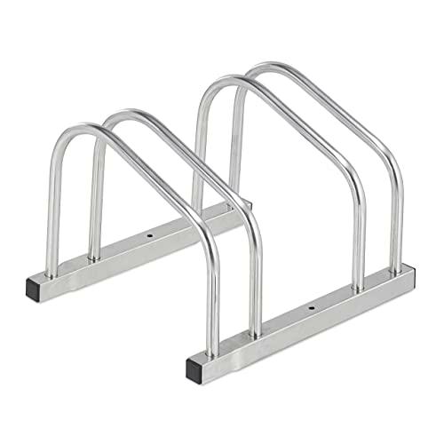 Relaxdays Soporte Bicicletas Suelo para 2 Bicis, Neumáticos hasta 50 mm